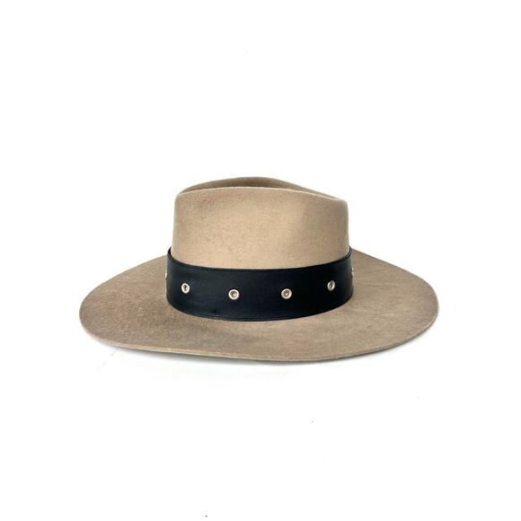 Janessa Leone Bennett Wool Hat Structured Fedora Studded Brown Large Wide Brim main image 12